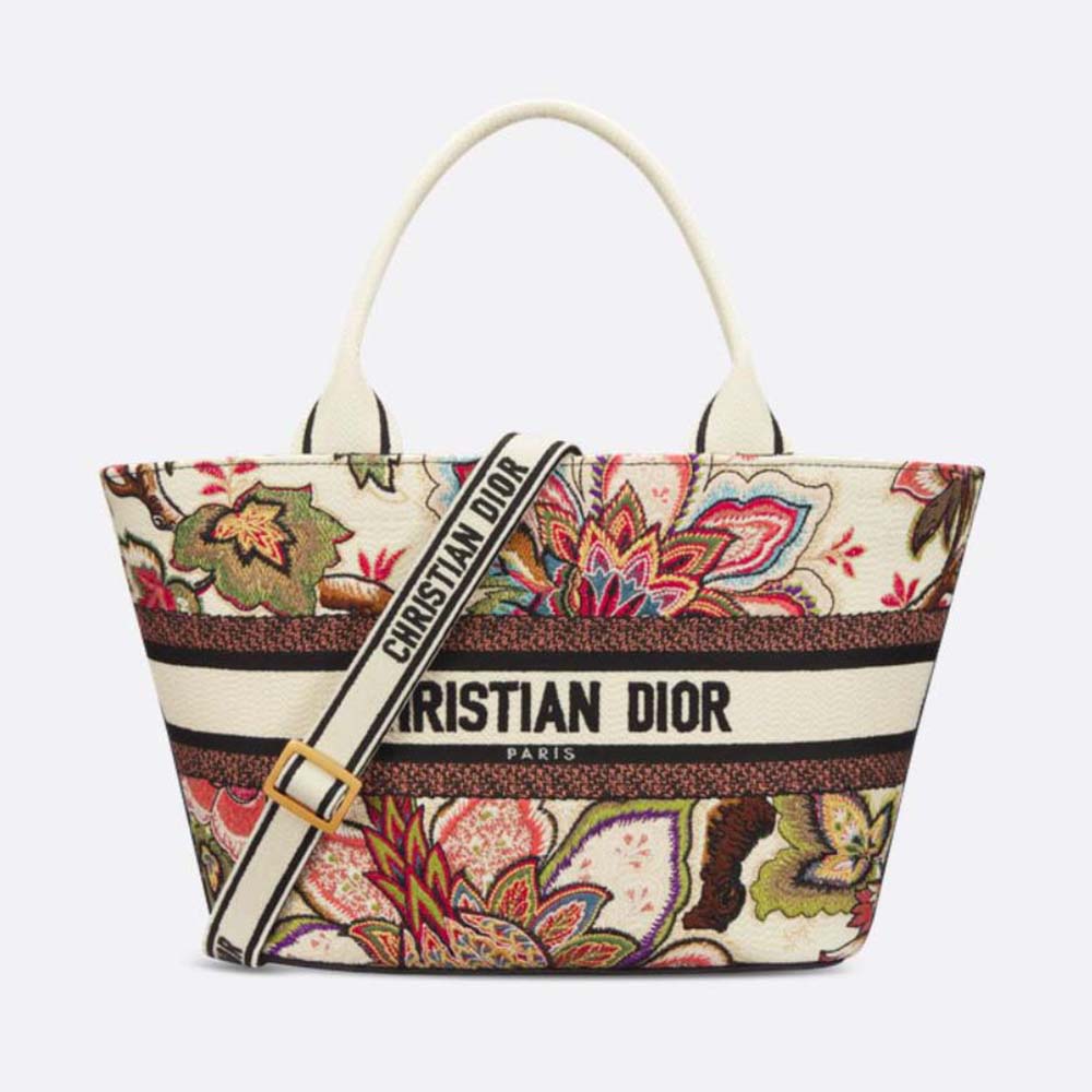 Front view of Dior Women Hat Basket Bag Natural Multicolor embroidery