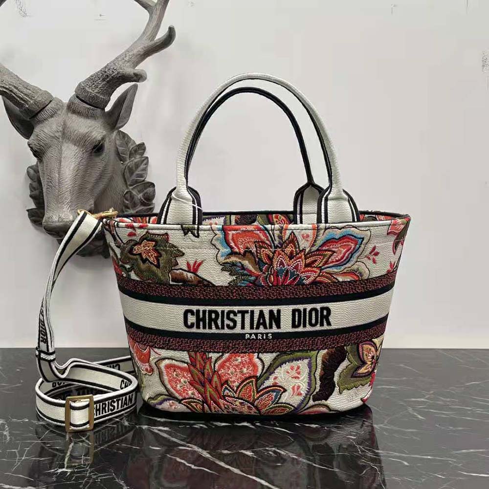 Side angle showing gold hardware on Dior Women Hat Basket Bag