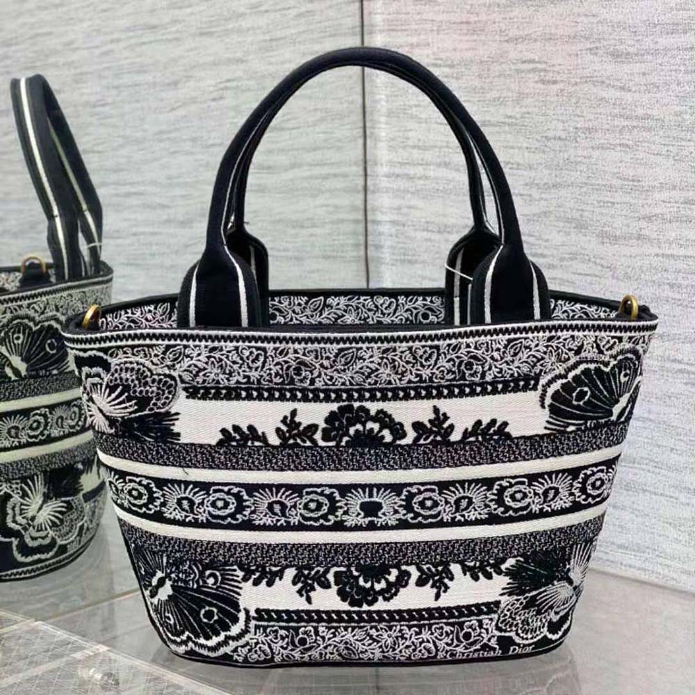 Dior Women Hat Basket Bag White and Black Butterfly Bandana Embroidery - image 4