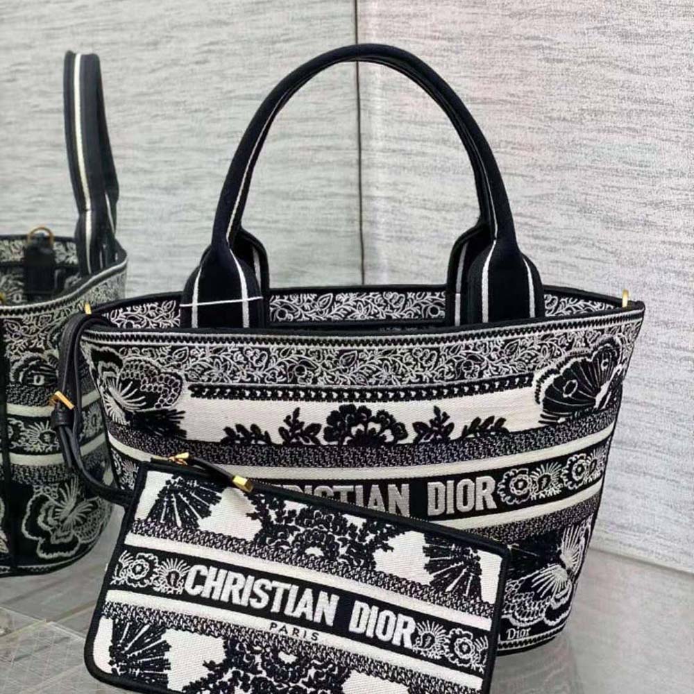 Dior Women Hat Basket Bag White and Black Butterfly Bandana Embroidery - image 5