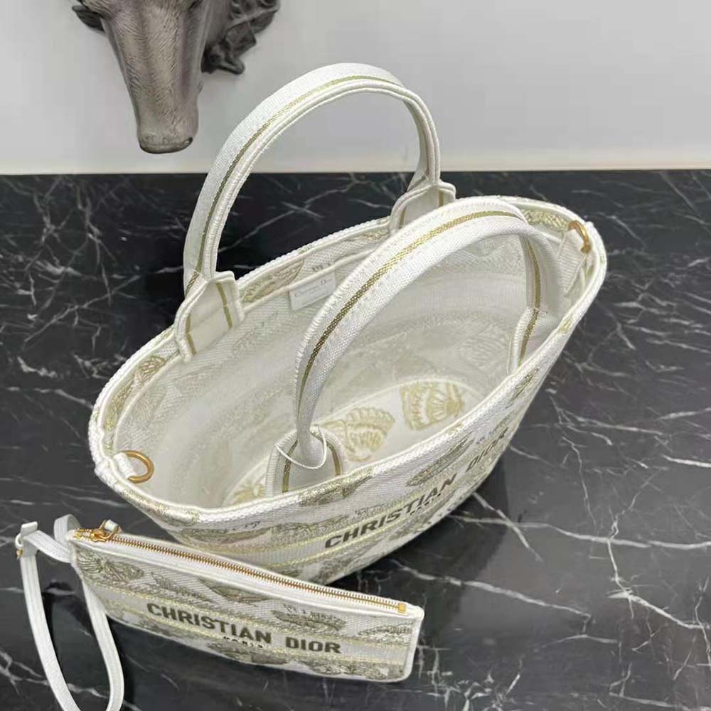 Dior Women Hat Basket Bag White and Gold-tone Gradient Butterflies Embroidery - image 9