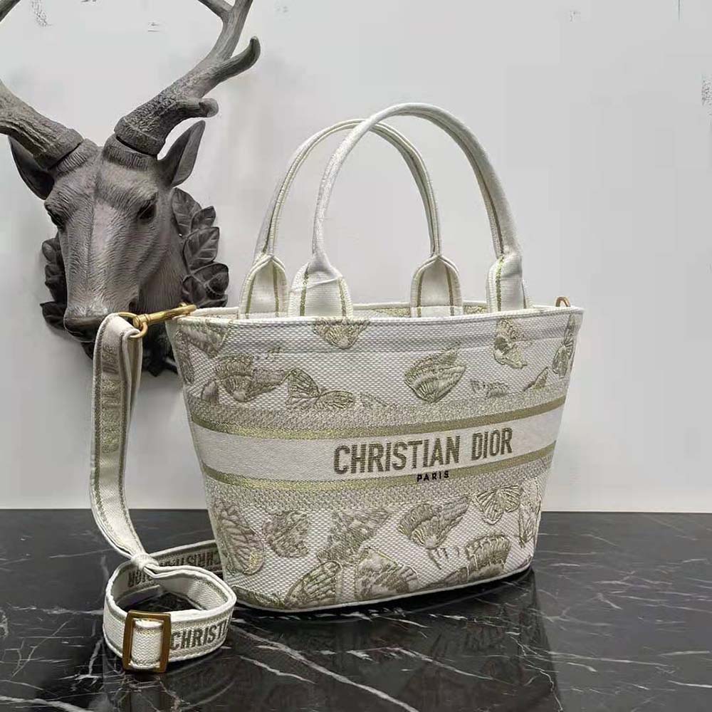 Dior Women Hat Basket Bag White and Gold-tone Gradient Butterflies Embroidery - image 4