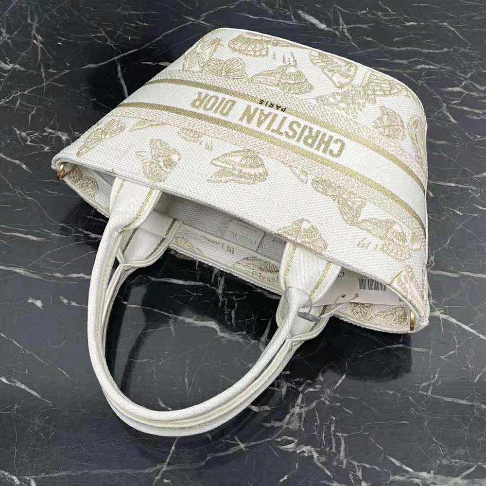 Dior Women Hat Basket Bag White and Gold-tone Gradient Butterflies Embroidery - image 8