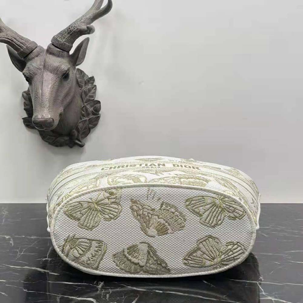Dior Women Hat Basket Bag White and Gold-tone Gradient Butterflies Embroidery - image 7