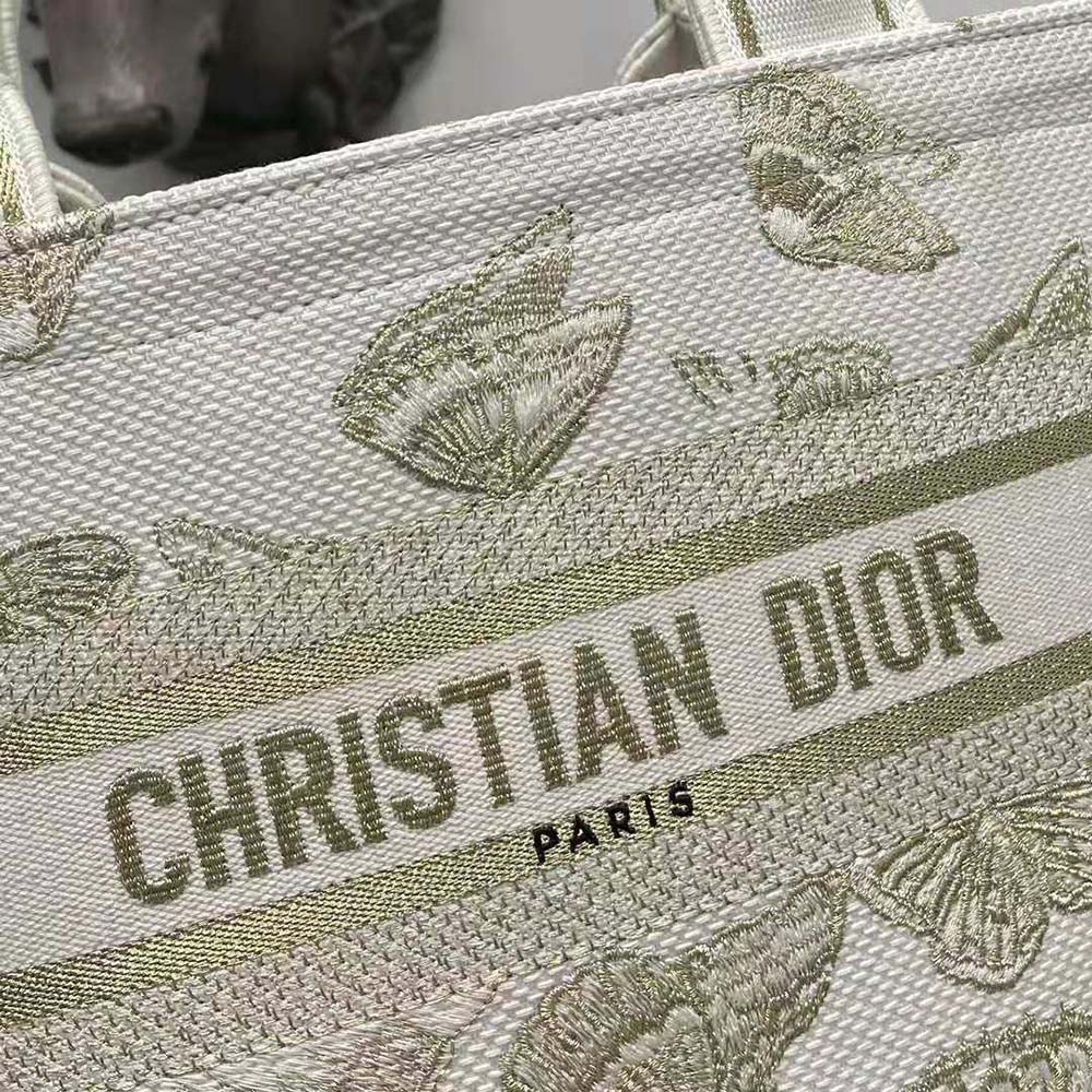 Dior Women Hat Basket Bag White and Gold-tone Gradient Butterflies Embroidery - image 10