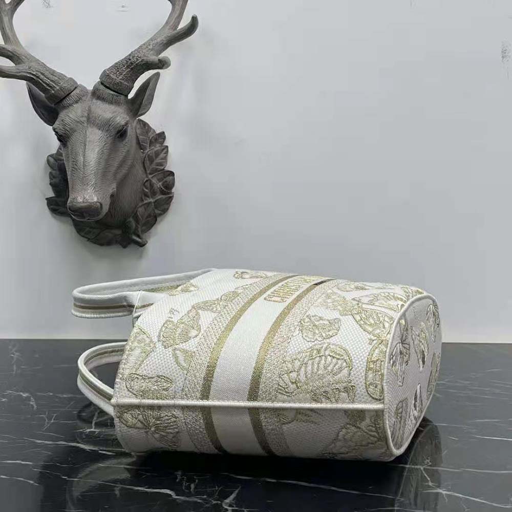 Dior Women Hat Basket Bag White and Gold-tone Gradient Butterflies Embroidery - image 6