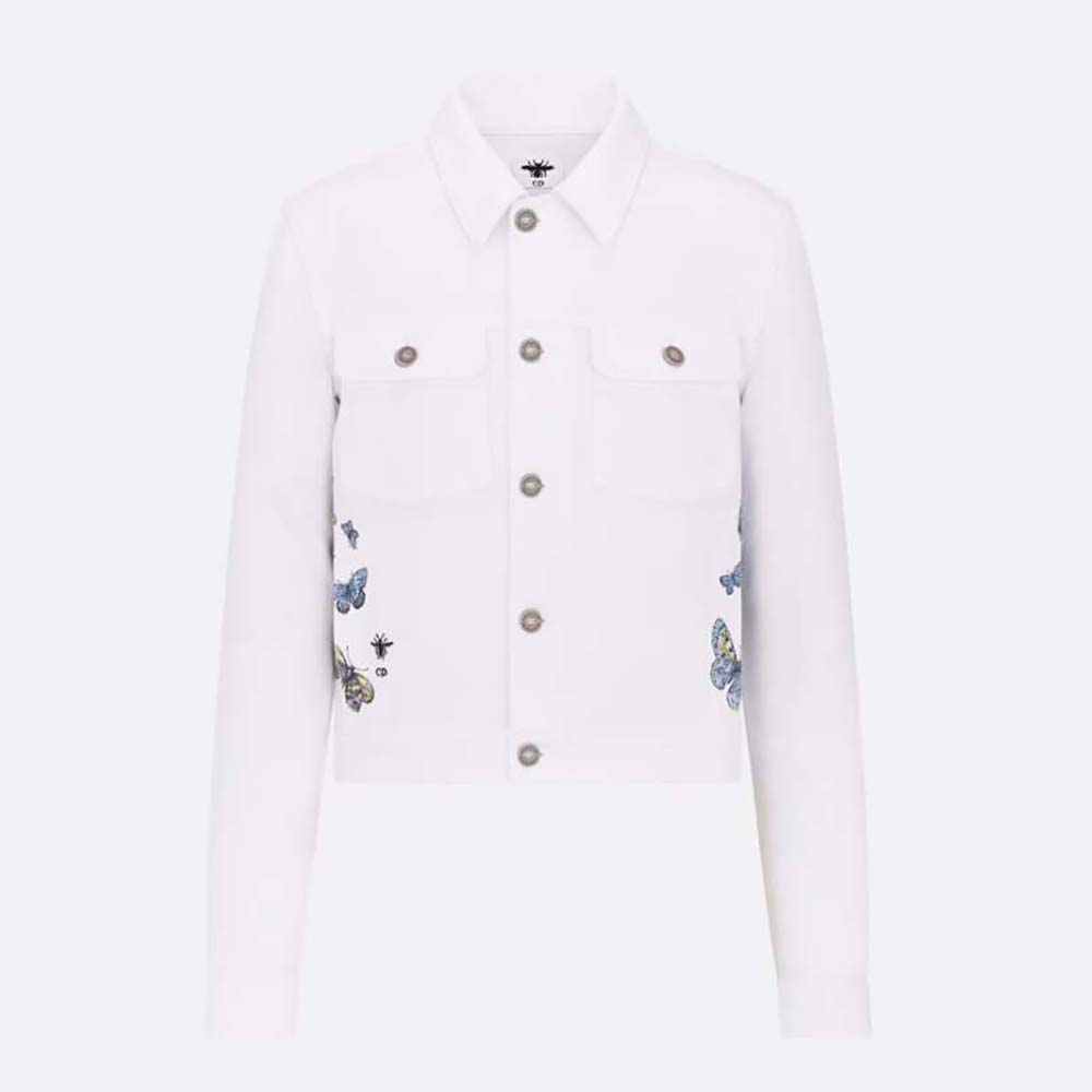 Front view Dior Women Jacket Ecru Cotton Denim with butterfly embroidery