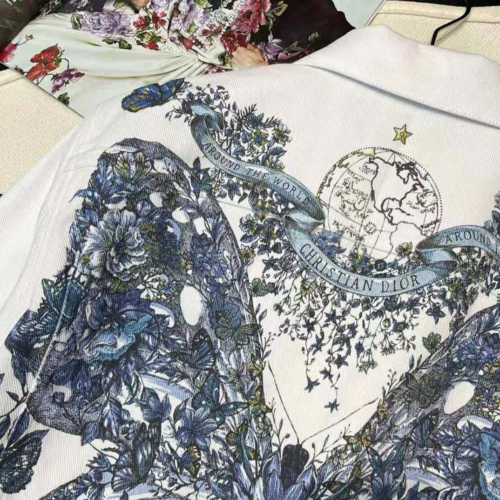 Dior Women Jacket Ecru Cotton Denim with Multicolor Butterfly Around the World Motif - image 8