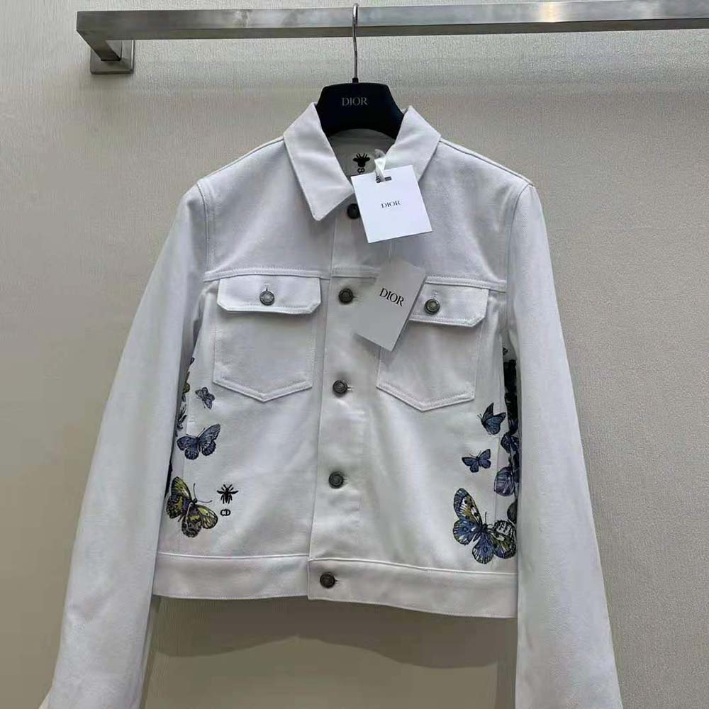 Side angle showing button closure on Dior Women Jacket Ecru Cotton Denim