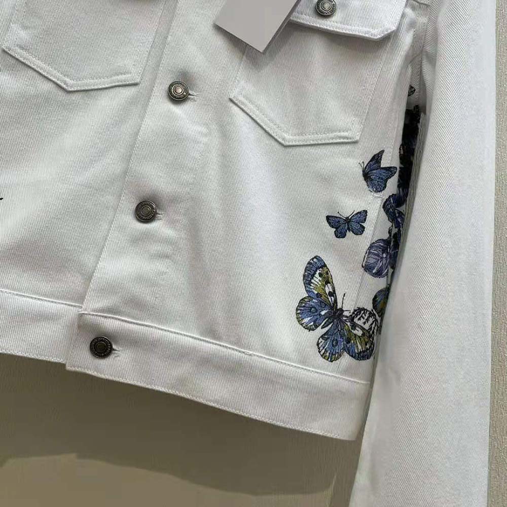 Dior Women Jacket Ecru Cotton Denim with Multicolor Butterfly Around the World Motif - image 7