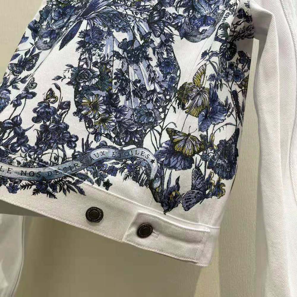 Dior Women Jacket Ecru Cotton Denim with Multicolor Butterfly Around the World Motif - image 6