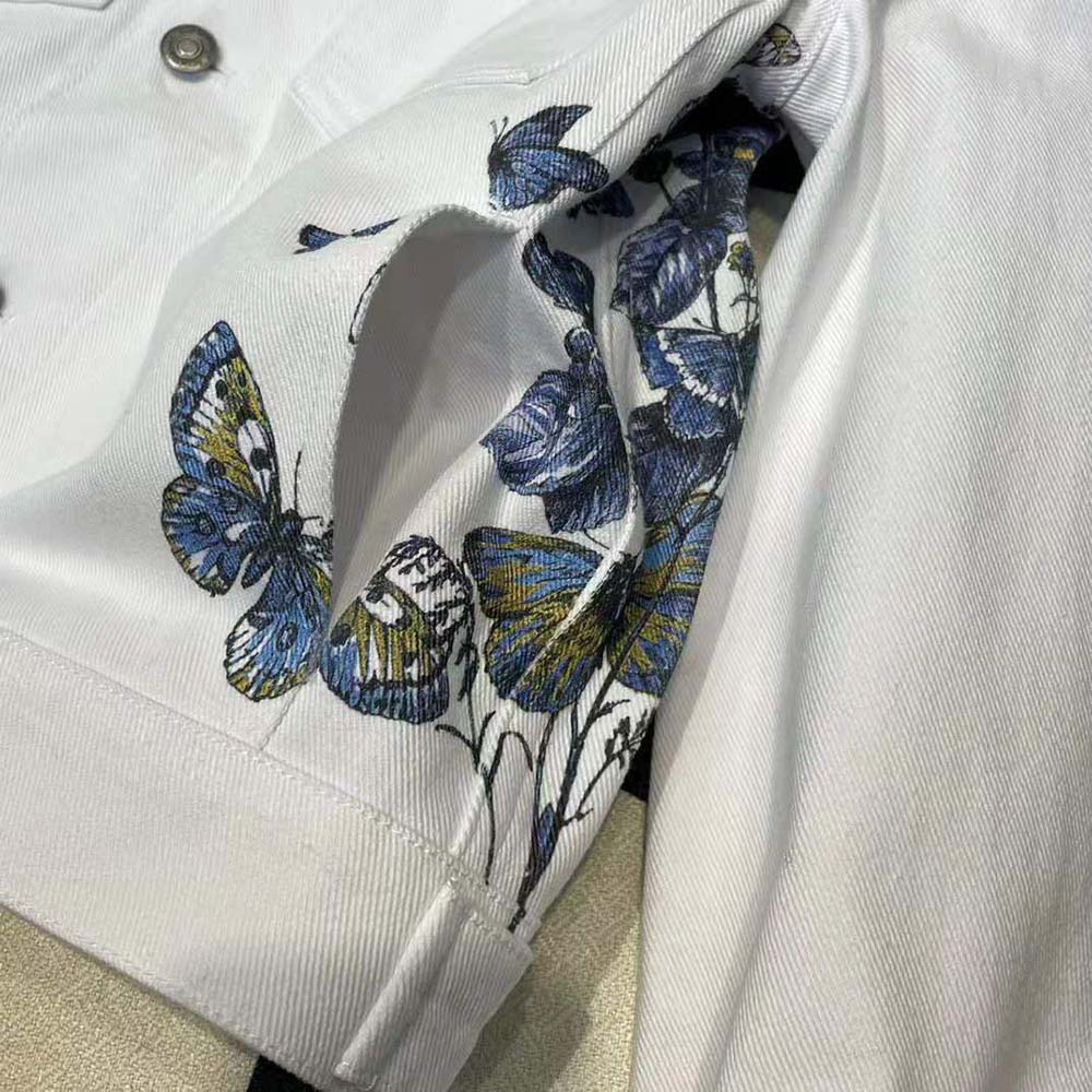 Dior Women Jacket Ecru Cotton Denim with Multicolor Butterfly Around the World Motif - image 9
