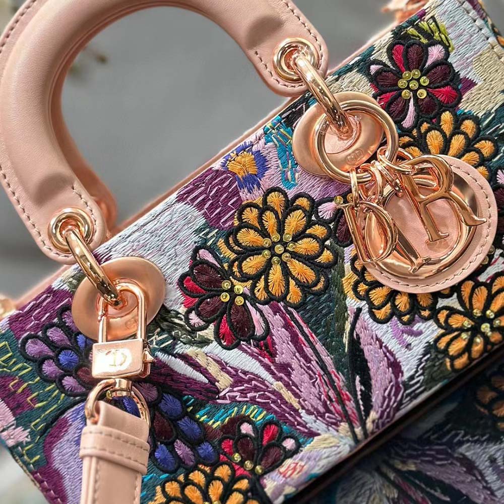 Dior Women Medium Lady D-joy Bag Beige Multicolor Brocart Embroidery - image 6