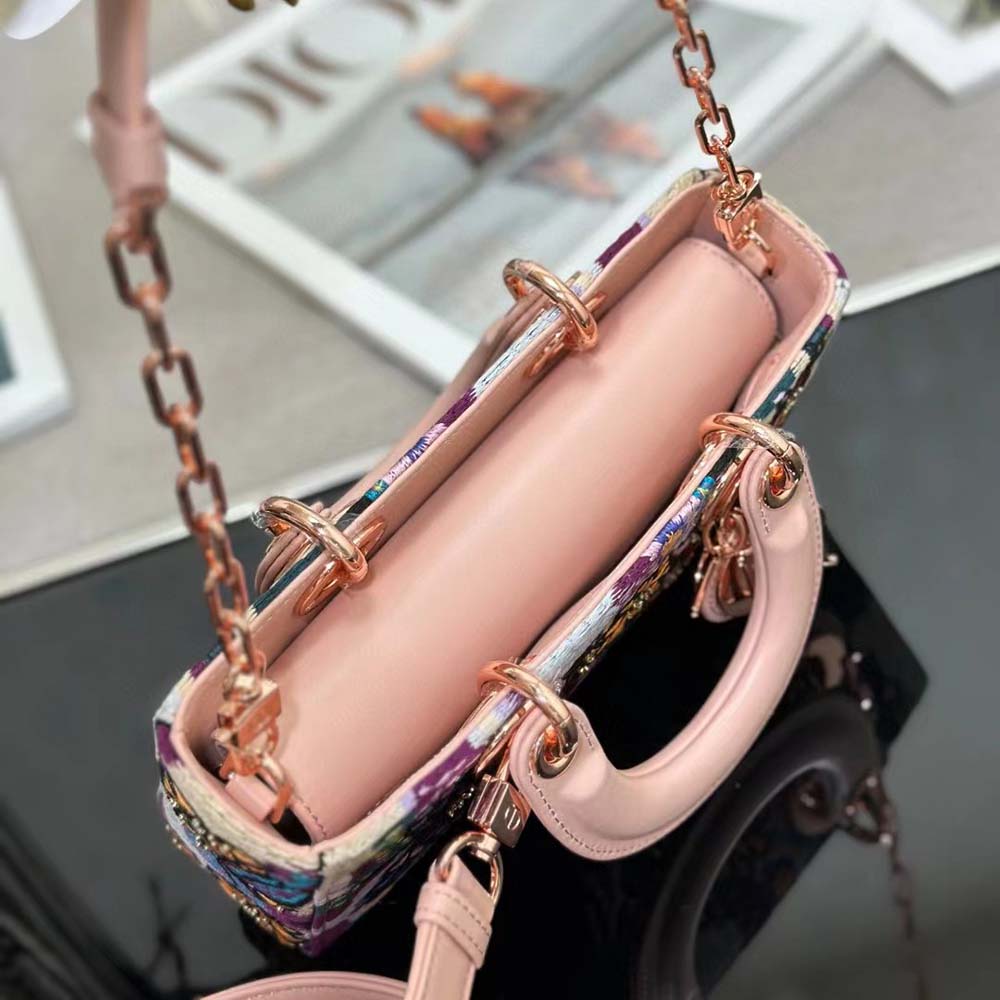Dior Women Medium Lady D-joy Bag Beige Multicolor Brocart Embroidery - image 5