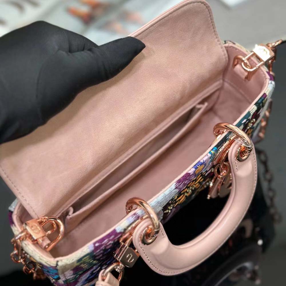 Dior Women Medium Lady D-joy Bag Beige Multicolor Brocart Embroidery - image 9