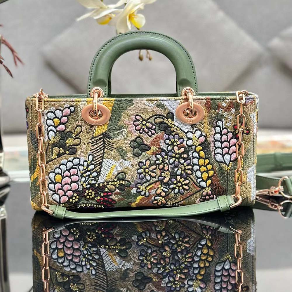 Dior Women Medium Lady D-joy Bag Beige Multicolor Brocart Embroidery - image 11