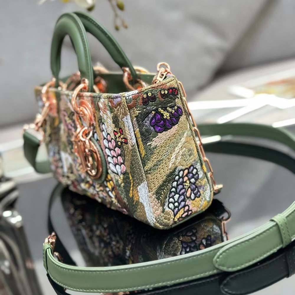 Dior Women Medium Lady D-joy Bag Beige Multicolor Brocart Embroidery - image 12