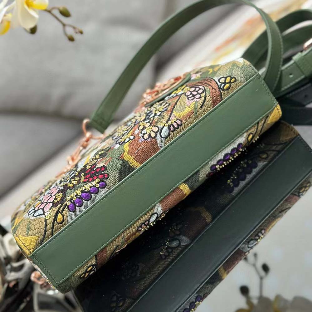 Dior Women Medium Lady D-joy Bag Beige Multicolor Brocart Embroidery - image 14