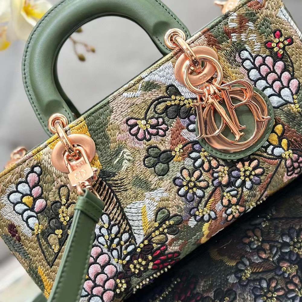 Dior Women Medium Lady D-joy Bag Beige Multicolor Brocart Embroidery - image 13