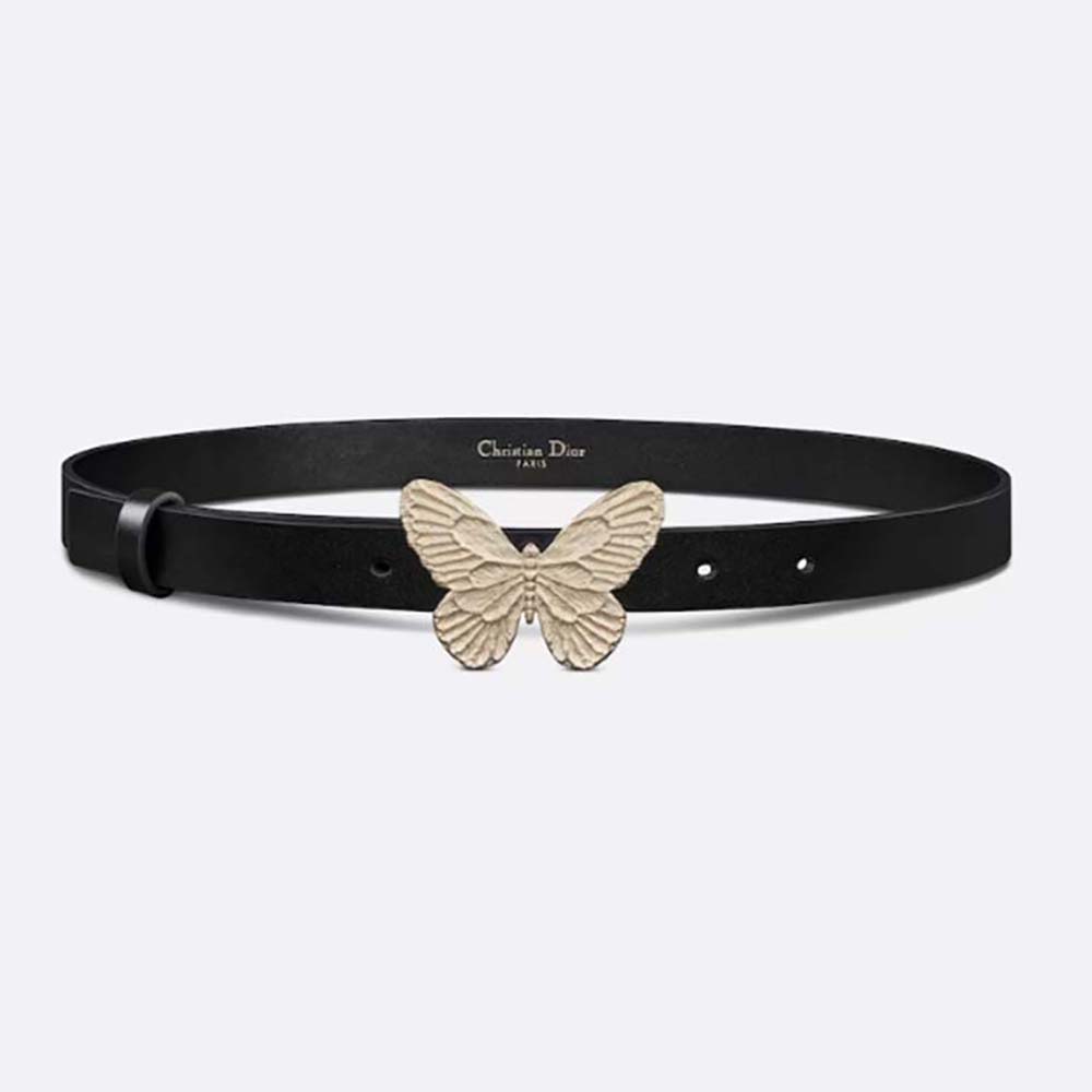 Front view of Dior Women Métamorphose Belt Black Ultrasmooth Calfskin 20 MM-Gold