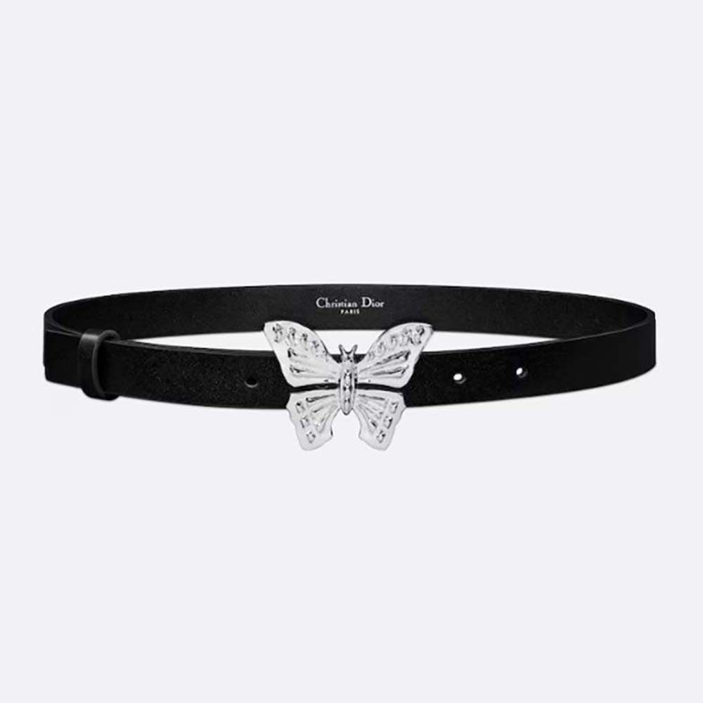 Front view of Dior Women Métamorphose Belt Black Ultrasmooth Calfskin 20 MM-Silver