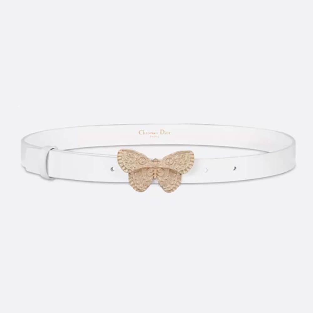 Front view of Dior Women Métamorphose Belt White Ultrasmooth Calfskin 20 MM-Gold