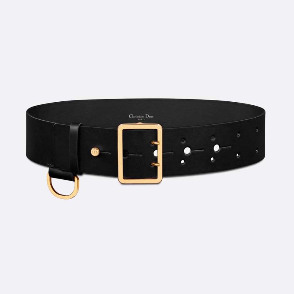 Close-up of Dior Women Punk Belt Black Matte Calfskin's silver studs