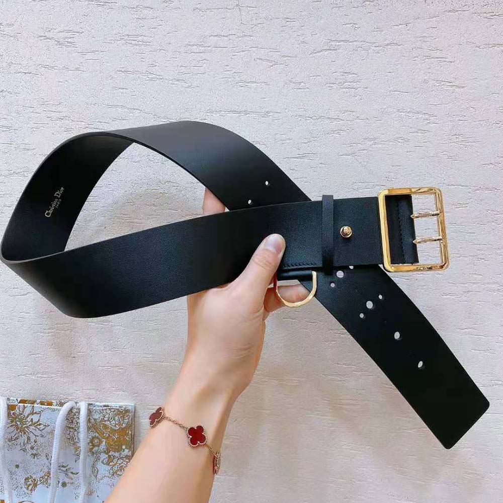 Dior Women Punk Belt Black Matte Calfskin laid flat highlighting matte texture