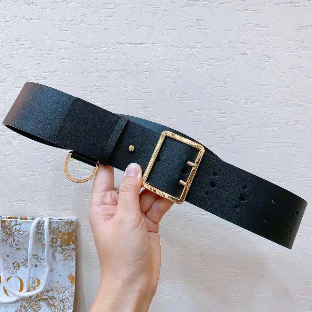 Side angle showing slim silhouette of Dior Women Punk Belt Black Matte Calfskin