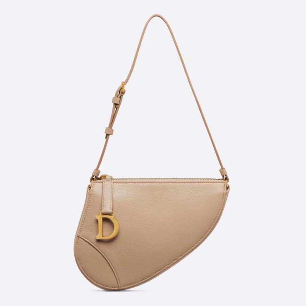 Front view of Dior Women Saddle Shoulder Pouch Biscuit Goatskin sandy colour