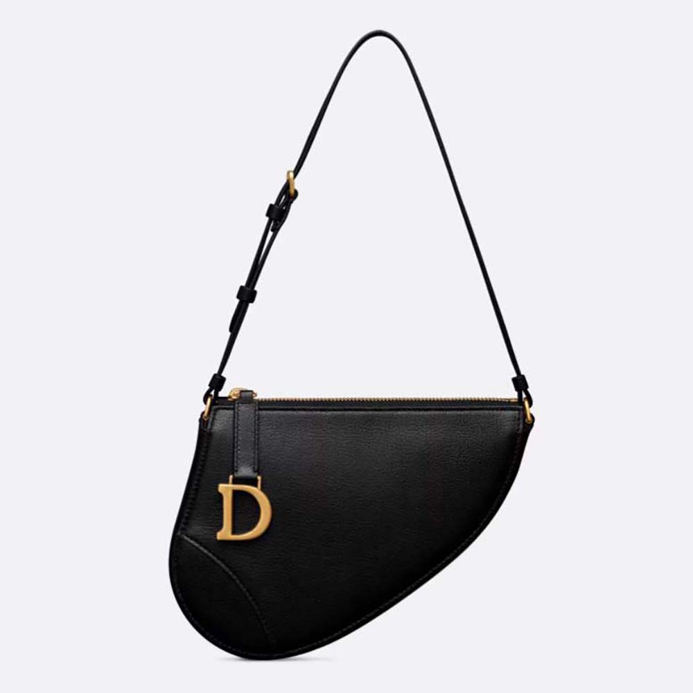 Front view of Dior Women Saddle Shoulder Pouch Black Goatskin