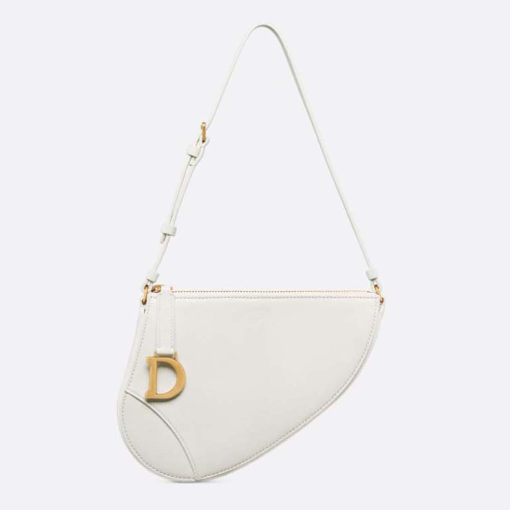 Front view of Dior Women Saddle Shoulder Pouch Latte Goatskin in white leather