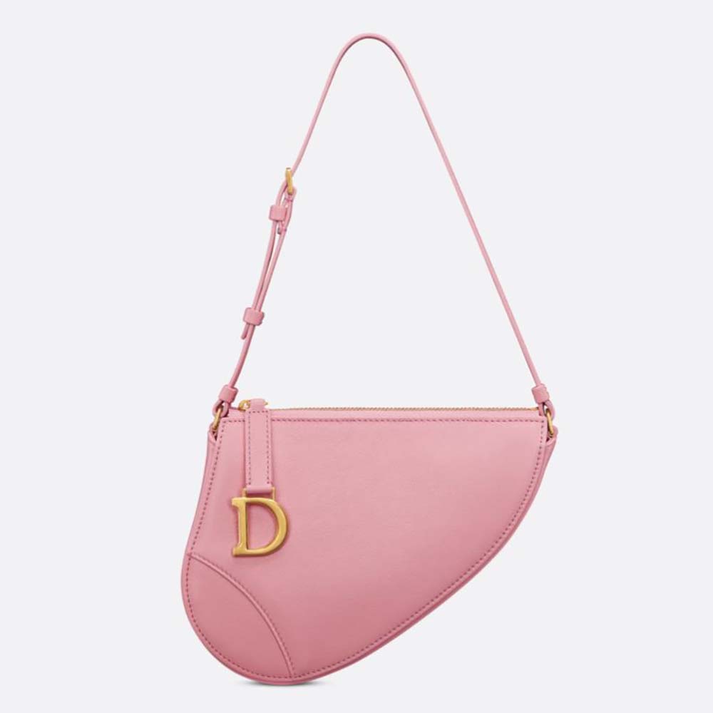 Front view of Dior Women Saddle Shoulder Pouch Melocoton Pink Goatskin