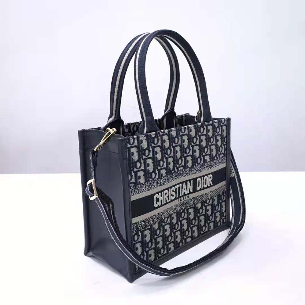 Dior Women Small Dior Book Tote Blue Dior Oblique Embroidery and Calfskin - image 5