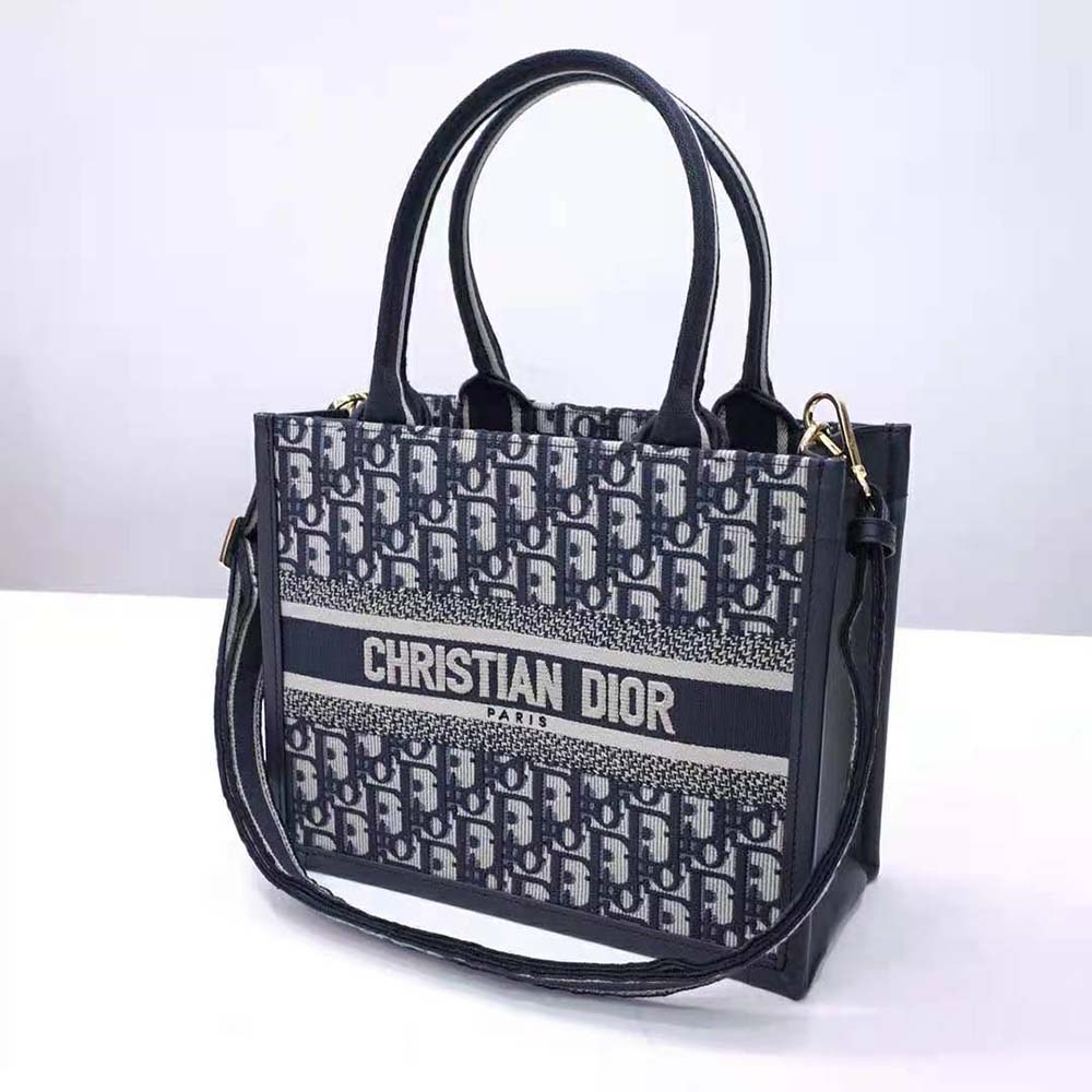 Dior Women Small Dior Book Tote Blue Dior Oblique Embroidery and Calfskin - image 4