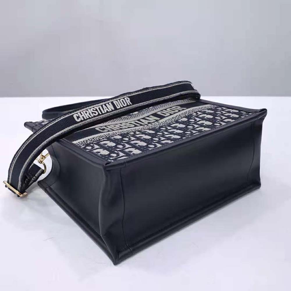 Dior Women Small Dior Book Tote Blue Dior Oblique Embroidery and Calfskin - image 6