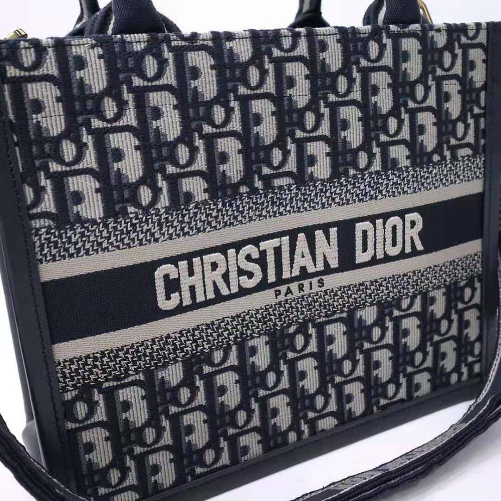 Dior Women Small Dior Book Tote Blue Dior Oblique Embroidery and Calfskin - image 7
