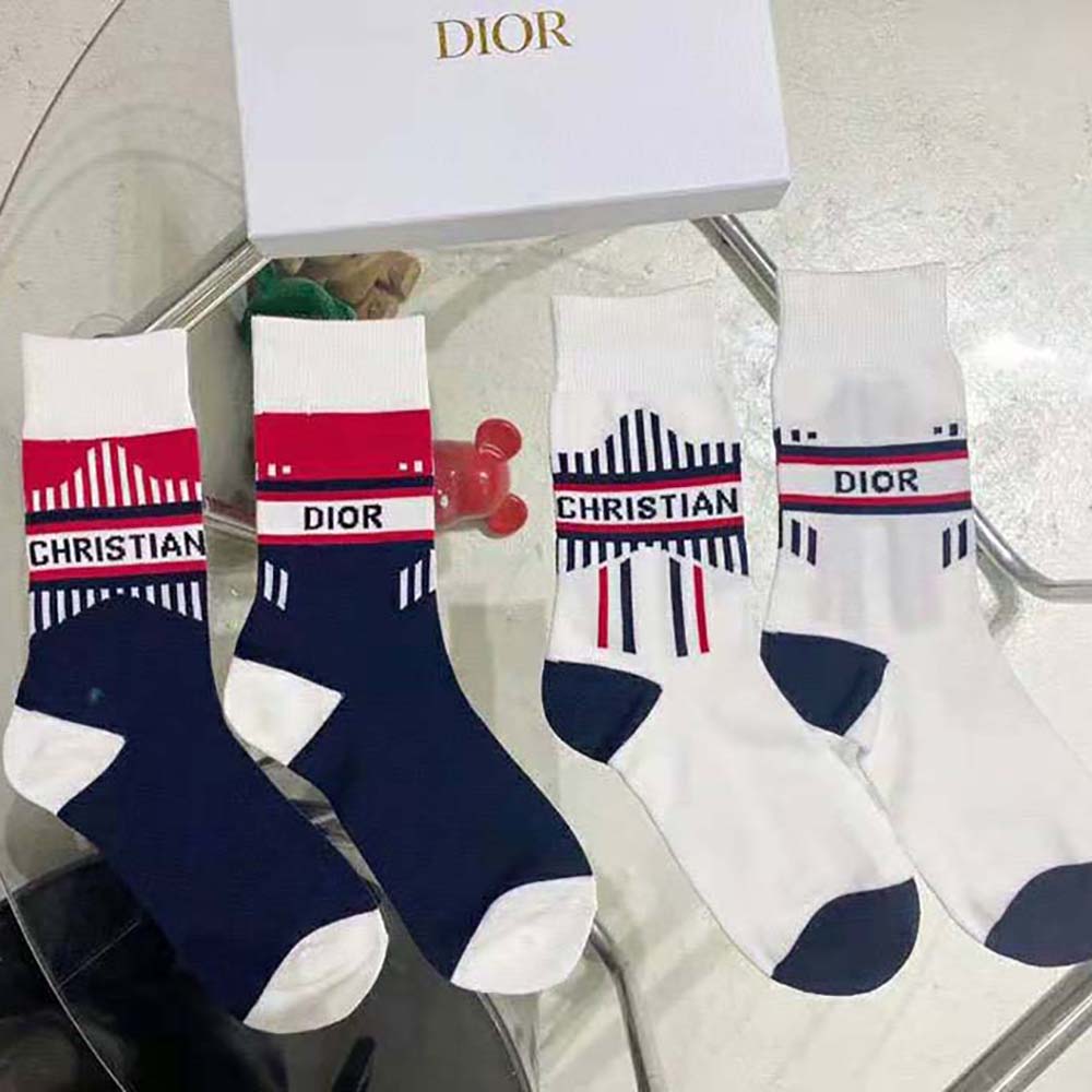 Dior Women Socks White and Ecru Dior Oblique Cotton Blend - image 5
