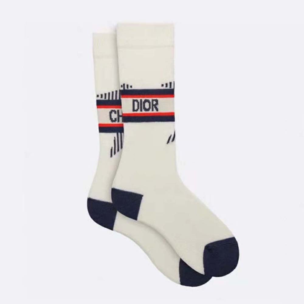 Front view of Dior Women Socks White and Ecru Dior Oblique Cotton Blend