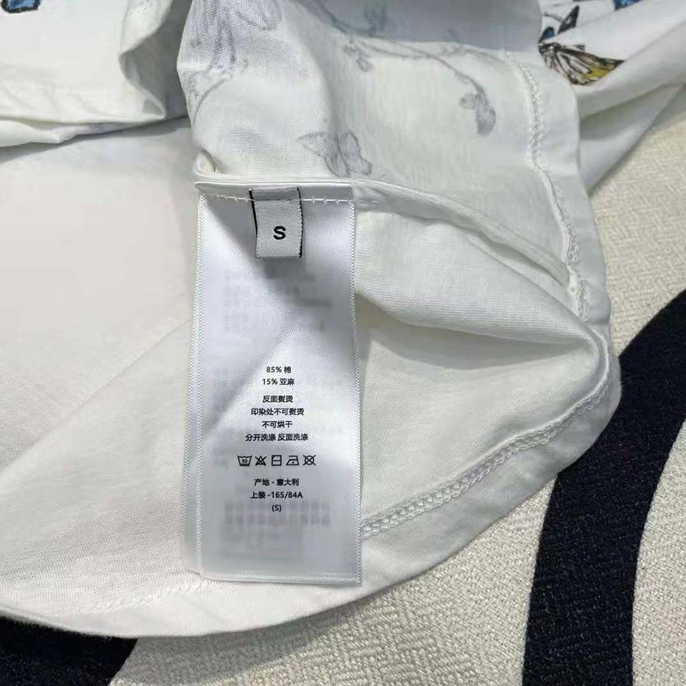 Dior Women T-Shirt White Cotton Jersey with Pastel Midnight Blue Toile de Jouy Mexico Motif - image 10