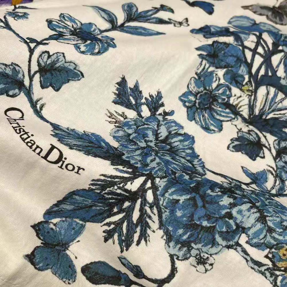 Dior Women T-Shirt White Cotton Jersey with Pastel Midnight Blue Toile de Jouy Mexico Motif - image 7