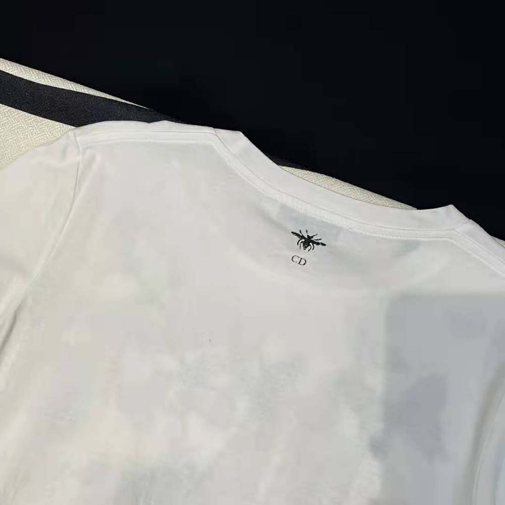 Dior Women T-Shirt White Cotton Jersey with Pastel Midnight Blue Toile de Jouy Mexico Motif - image 9