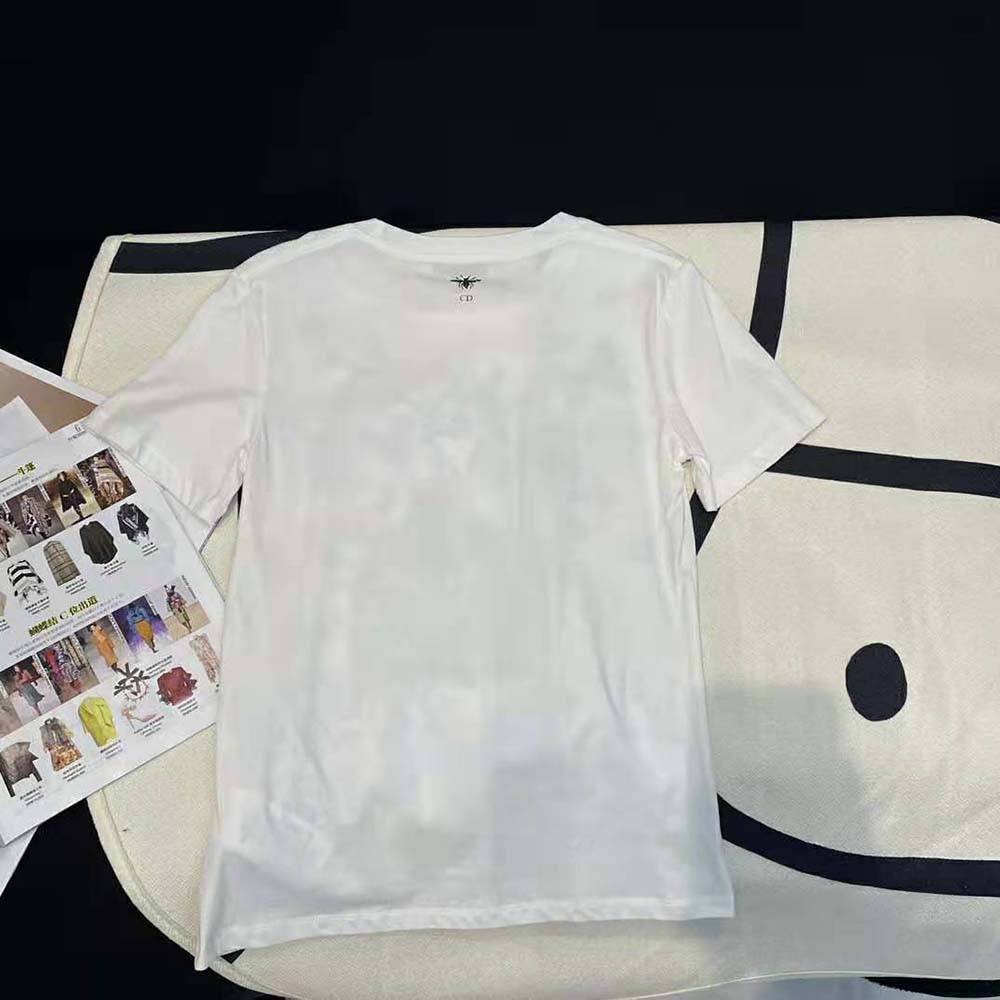 Dior Women T-Shirt White Cotton Jersey with Pastel Midnight Blue Toile de Jouy Mexico Motif - image 8