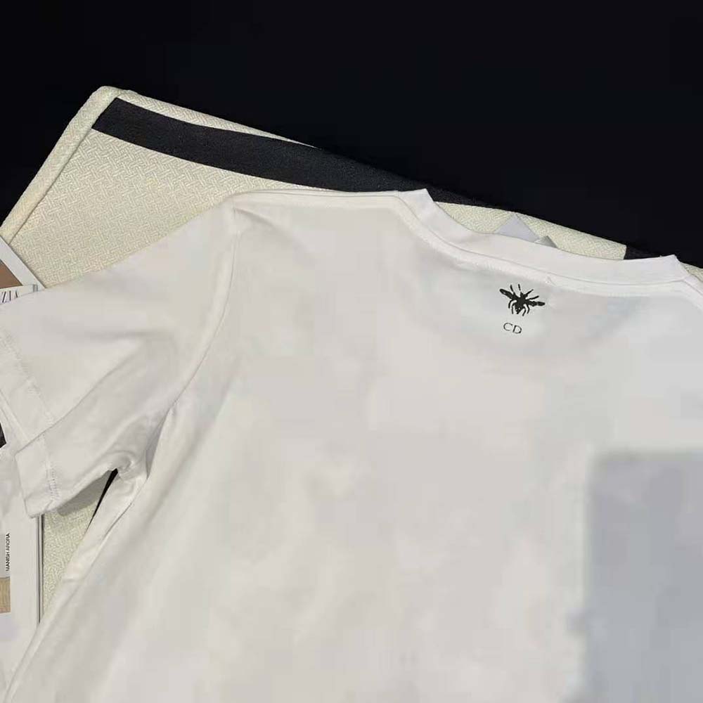 Dior Women T-Shirt White Cotton Jersey with Pastel Pink Toile de Jouy Mexico Motif - image 9