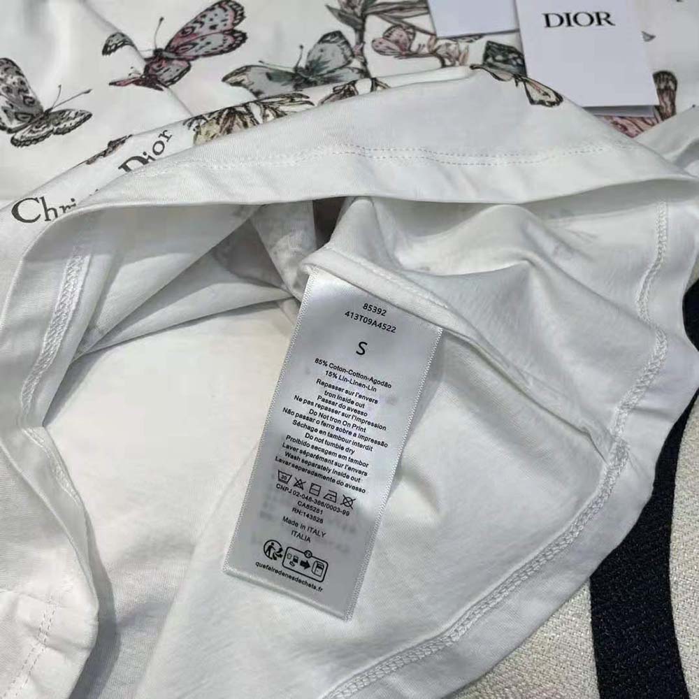Dior Women T-Shirt White Cotton Jersey with Pastel Pink Toile de Jouy Mexico Motif - image 10