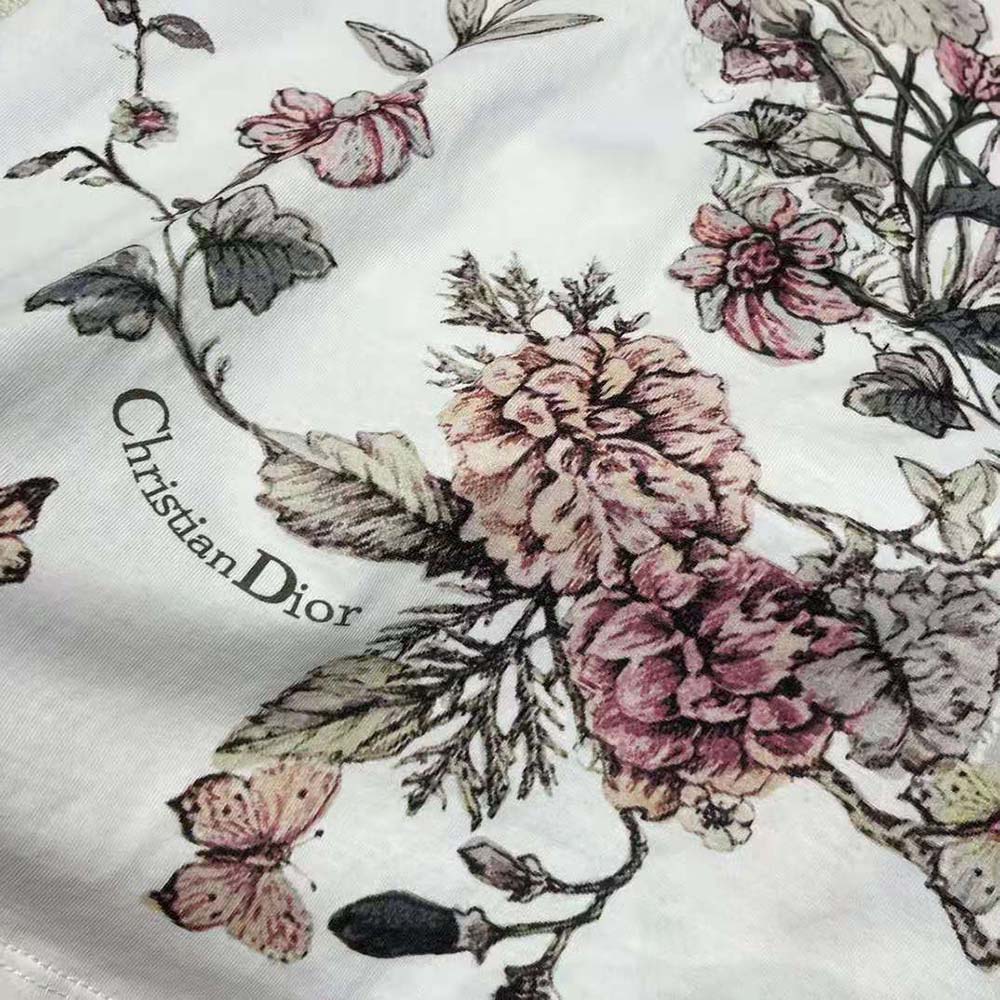 Dior Women T-Shirt White Cotton Jersey with Pastel Pink Toile de Jouy Mexico Motif - image 8