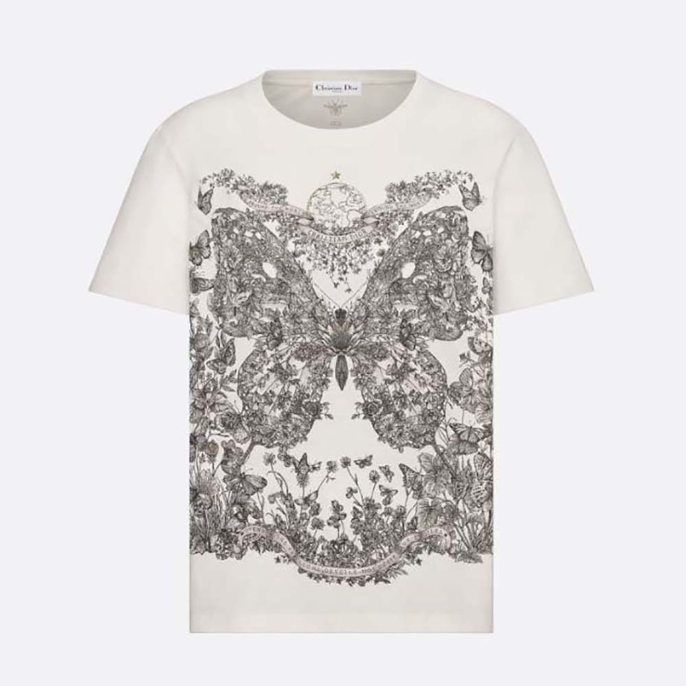 Front view of Dior Women T-Shirt White Cotton and Linen Jersey