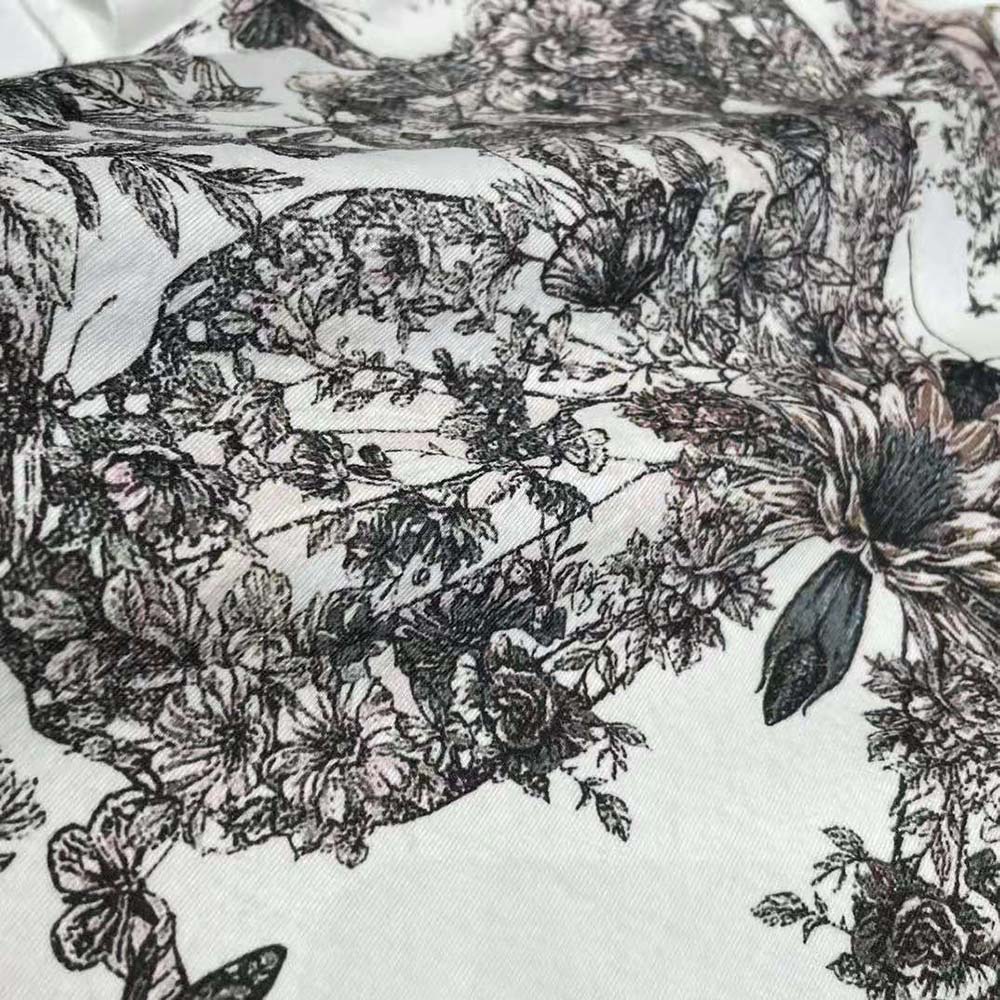 Dior Women T-Shirt White Cotton and Linen Jersey with Pastel Pink Butterfly Around The World Motif - image 8