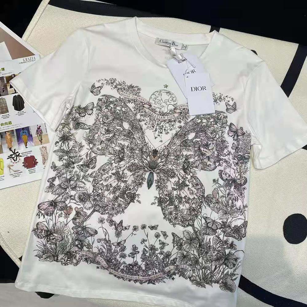 Side angle showing relaxed fit of Dior Women T-Shirt White
