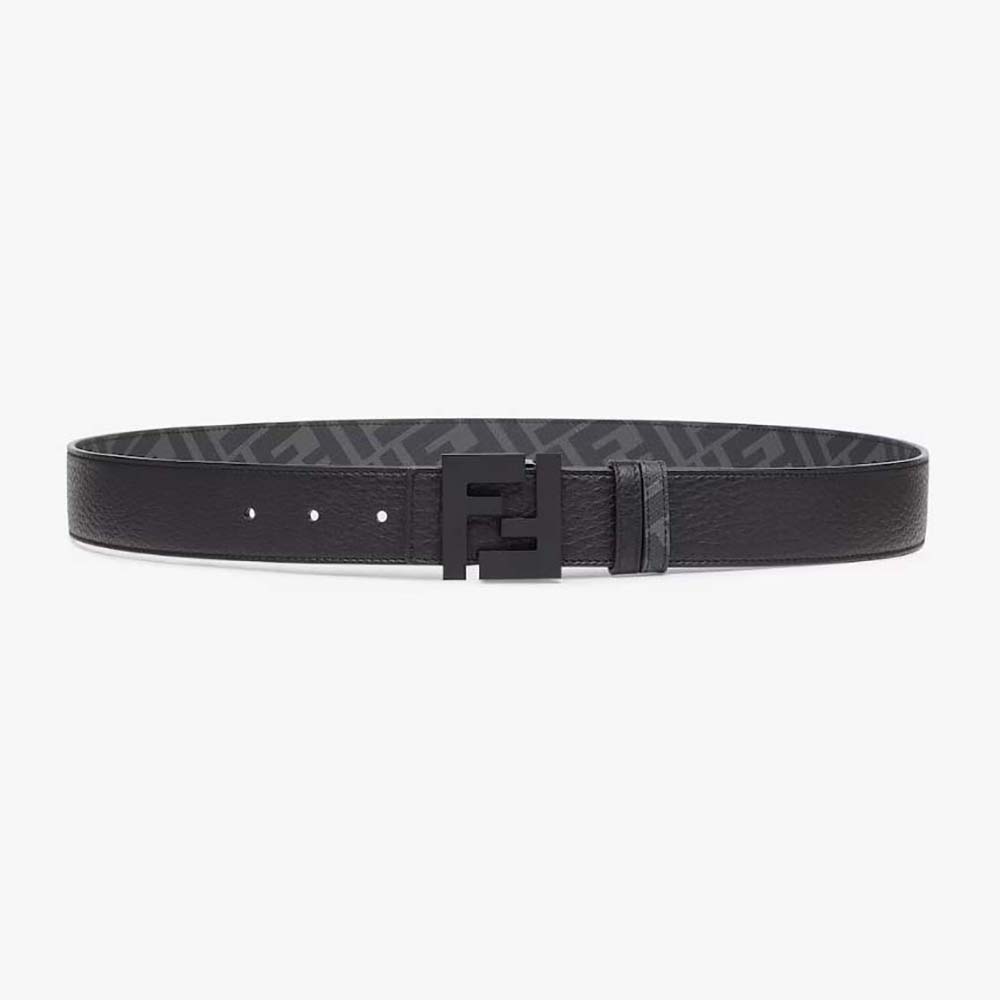 Front view of Fendi Men FF Belt Black Leather Reversible with buckle